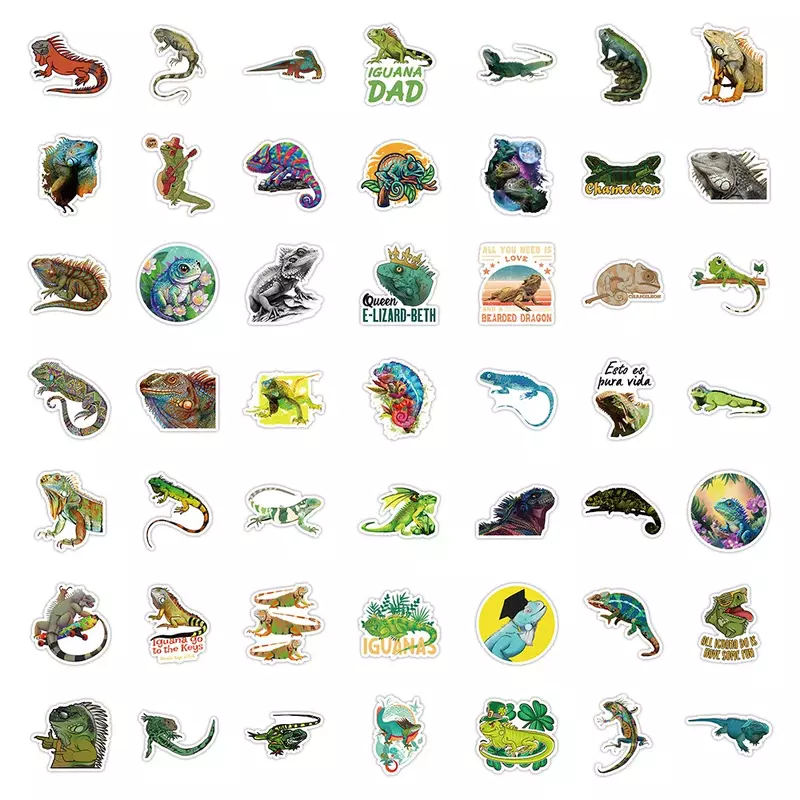 Gecko-Pegatinas de animales de dibujos animados para pared, calcomanías de reptiles, lagarto, ideal para monopatín, equipaje, juguete para niños, 10/50 piezas