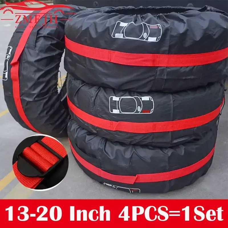 4PCS Car Spare Tire Cover Case Polyester Auto Wheel Tire Storage Bags Vehicle Tyre Accessories Dust-proof Protector Styling