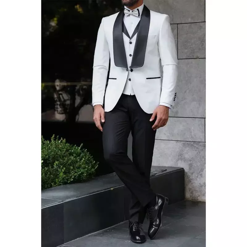 Shawl Lapel One Button Men Suits 2024 Formal Prom Wedding Groom Tuxedo 3 Piece Set Male Suit Slim Fit (Blazer+Vest+Pants)