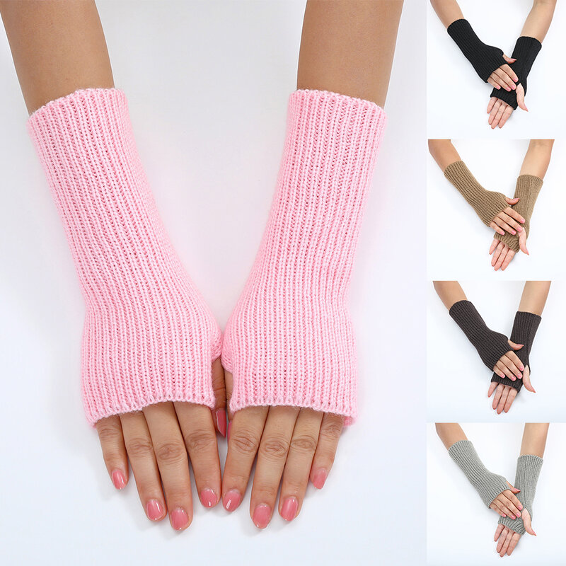 Luvas de malha sem dedos para mulheres, monocromáticas, simples meio dedo, luvas mais quentes, luvas casuais de crochê macio, inverno, novas