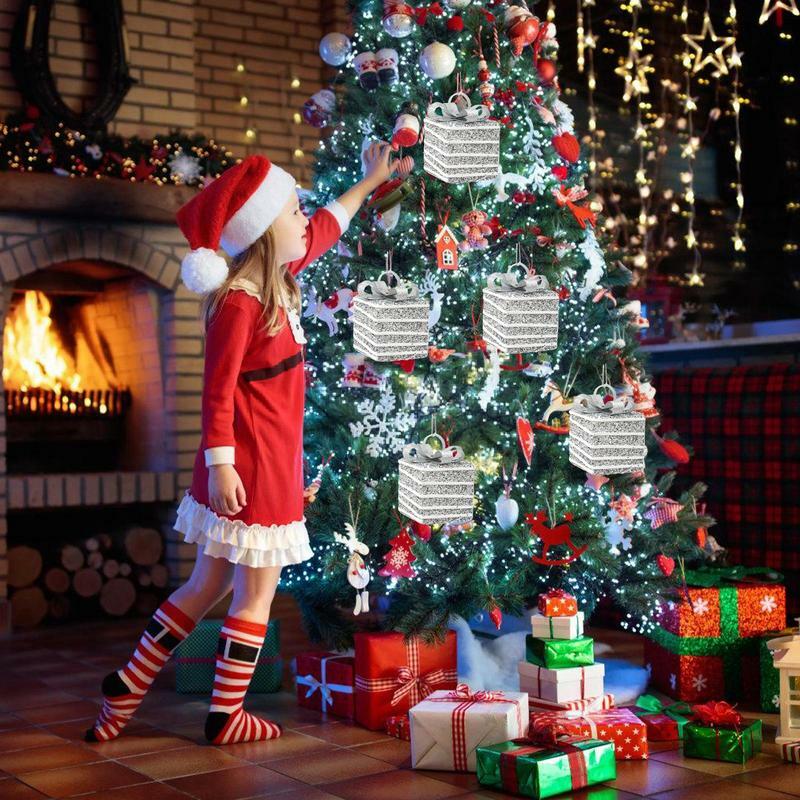 معلقة الدانتيل علب هدايا عيد الميلاد ، حزم صغيرة ، زخرفة عيد الميلاد ، كوكي الحلو يعامل ، صناديق قلادة لعيد الميلاد ديكور