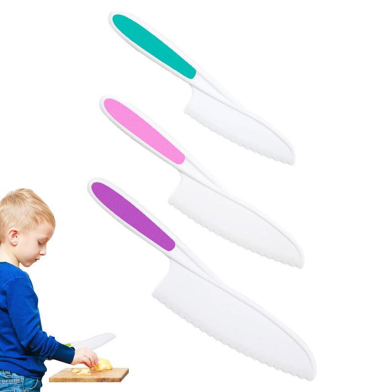 السكاكين للأطفال مجموعة من 3 الاطفال النايلون سكين مجموعة طفل سكاكين آمنة للطبخ طفل سكين الاطفال السكاكين للطبخ الحقيقي وقطع