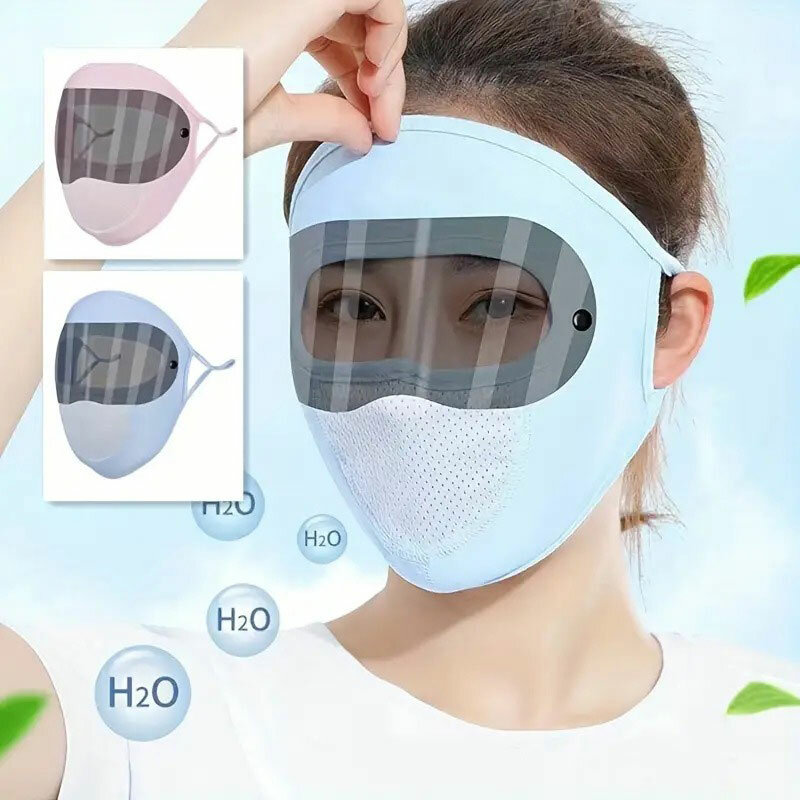 女性用の通気性のある日焼け止めマスク,サイクリングやアウトドア用の取り外し可能なマスク,透明な耳の保護,UV耐性