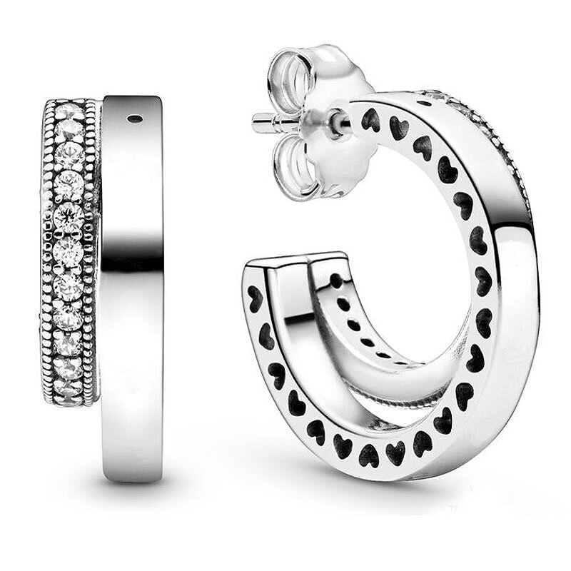 925 Sterling Silver Popular Earring Love Lock Polished U-shaped Signature Double Hoop Earring For Women DIY Jewelry Gift