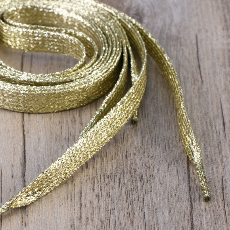 Sneakers Accessories 11m Flat Glitter ShoeLaces Colored Flat Shoestring Bootlaces for Shoes Sneakers (Golden)