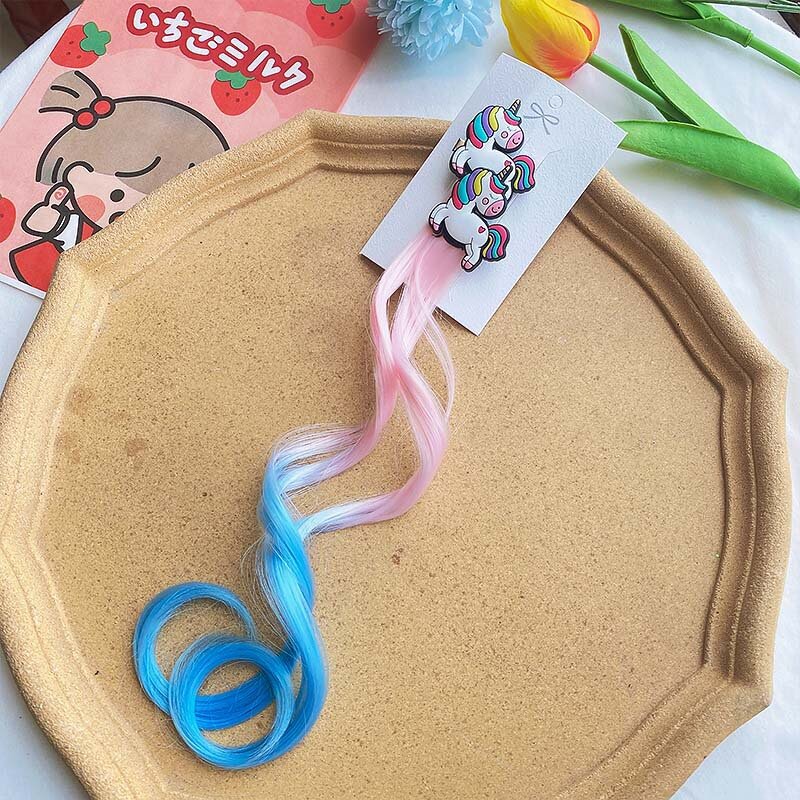 Children's Cartoon Unicorn Wig Hair Accessories Little Girl Colored Braided Hair Accessories Baby Holiday Party Pony Hair Clips