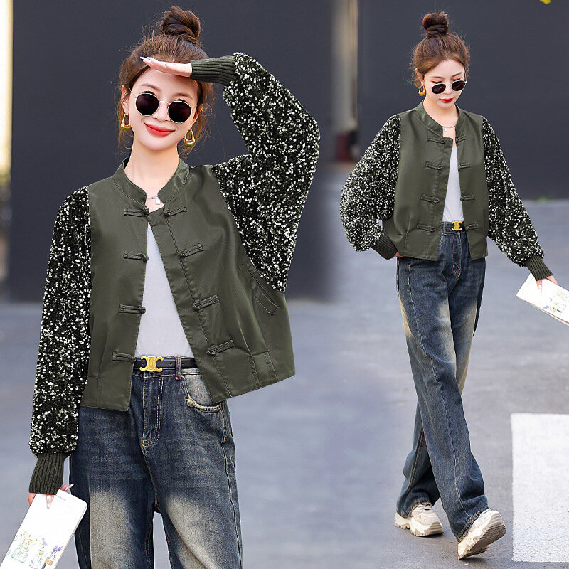 Spring New Fashion Style Versatile Casual Tongle Velvet Leather Coat Trendy Sheepskin Spliced Short Single Coat