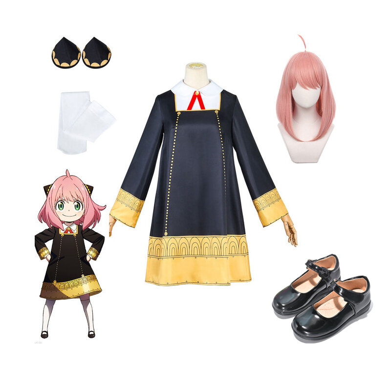 Disfraz de Cosplay de Anime Spyxfamily, peluca Rosa Anya Forger, muñecas de peluche, vestido de espía para niñas, niños, adultos, ropa de regalo