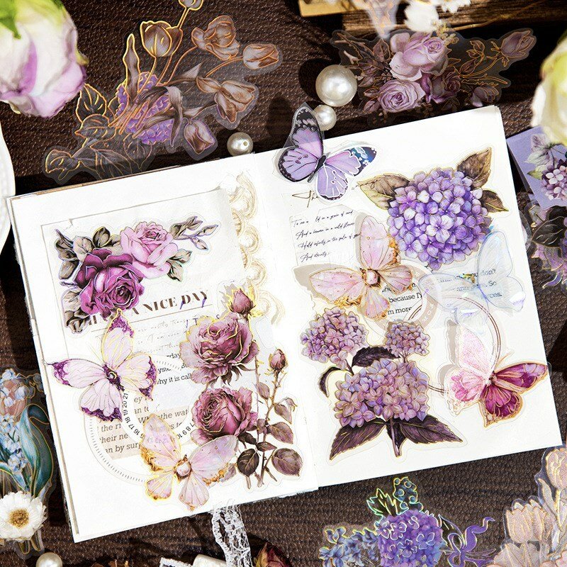 Flor adesivos definido para Scrapbooking, adesivos vintage, DIY art journaling, 20 pcs