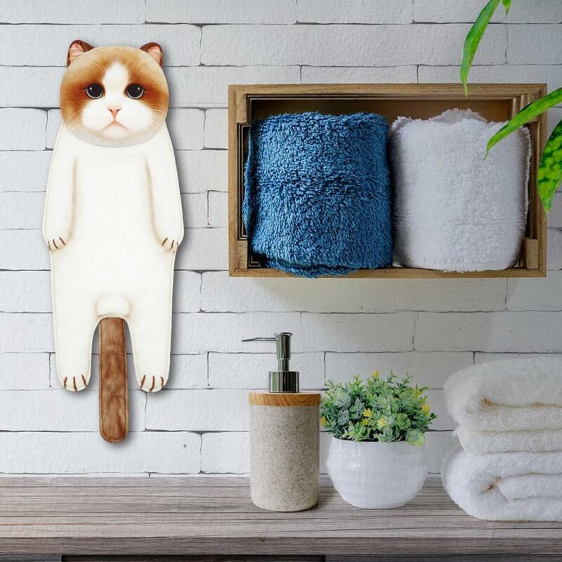 Toalla suave con temática de gato, toalla de mano absorbente con forma de gato de dibujos animados para cocina, baño, Adorable, colgante para casa