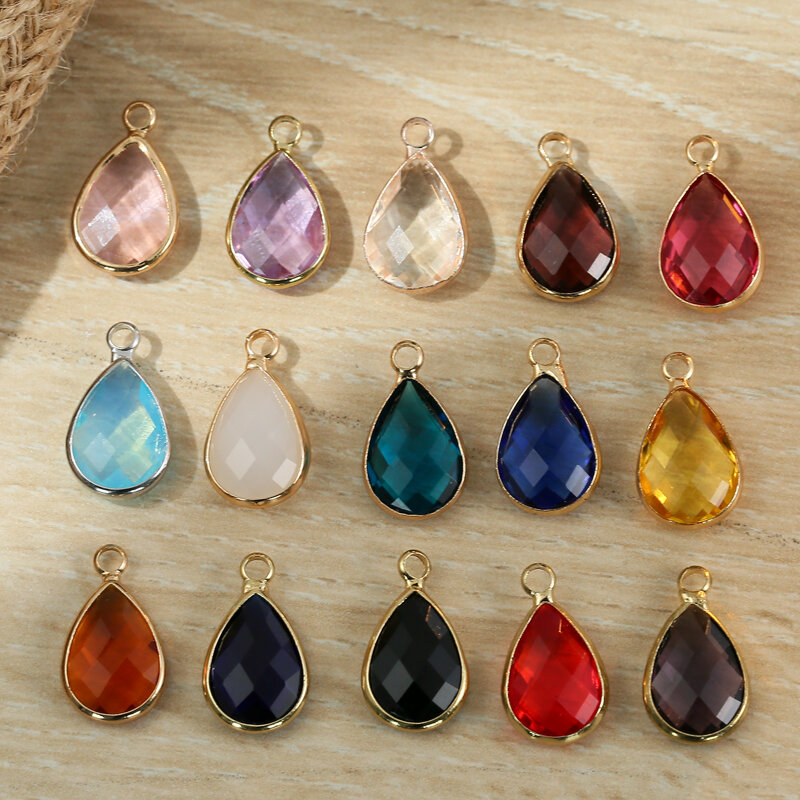 15 unids/lote de colgantes de cristal facetado en forma de gota de agua de colores variados, collar DIY, pendientes para accesorios de fabricación de joyas
