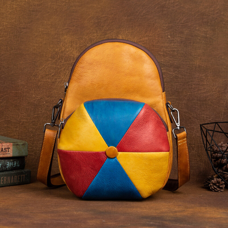 Винтажный дизайнерский кожаный рюкзак в форме шапки из воловьей кожи