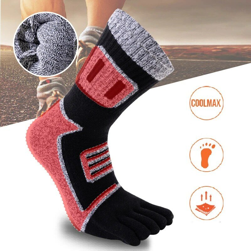 Compressão grossa Esporte Toe Socks for Men, 5 Dedo, Mesh, Endurable, Fitness, Bike Run, ao ar livre, basquete, 4 Estações, 5 Pares por lote