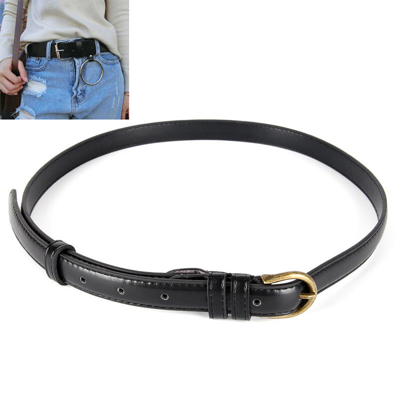Brown Leather Black Strap Belt Women Gold Round Belts Female Leisure Jeans Wild Belt Without Pin Metal Buckle Chains Decorative
