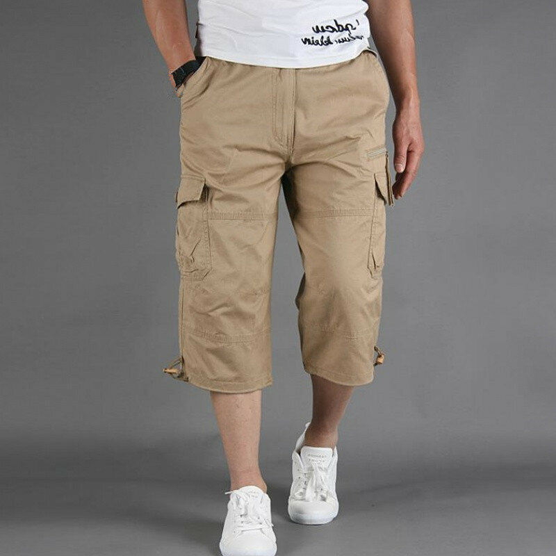 กางเกงขาสั้นคาร์โก้ยาวสำหรับผู้ชายกางเกงขาสั้นทหารแบบลำลองหลายกระเป๋าผ้าคอตตอนแบบ5XL ระบายอากาศ