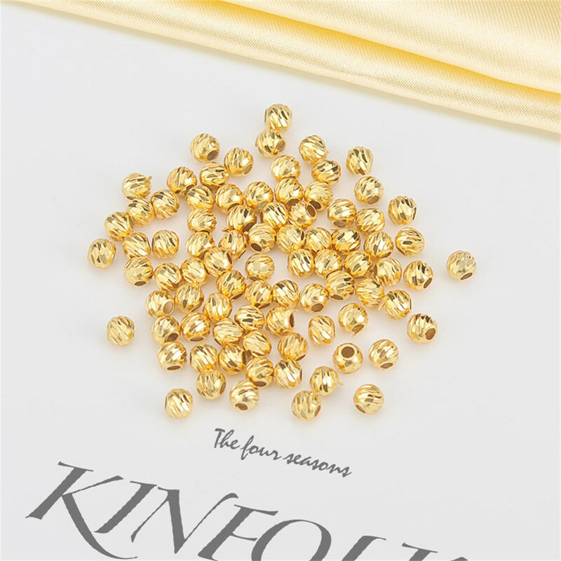 Accesorios de perlas para manualidades, cuentas brillantes de plata de ley S925, perlas de cadena no alérgicas y sin decoloración, pequeñas cuentas doradas Z004