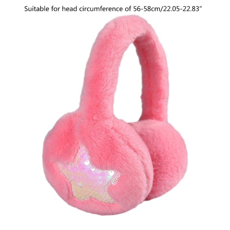 Foldable Plush Ear Muffs for Women Warm Sequins Star Ear Warmers Cold Weather Furry Ear Covers for Outdoor Activities