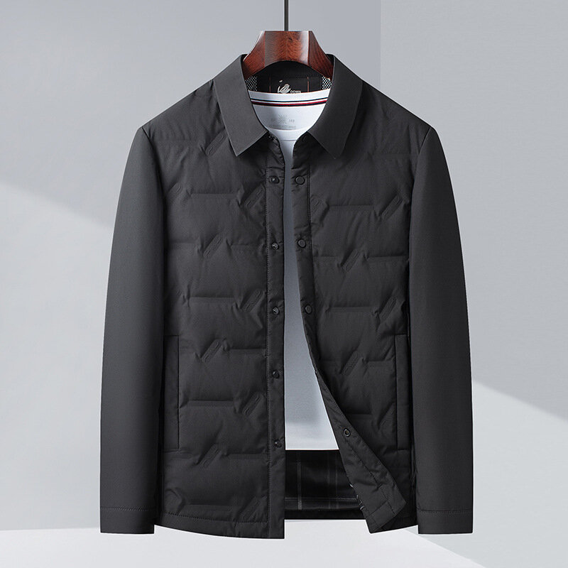 2024 남성용 화이트 덕 다운 라펠 경량 다운 재킷, 고백 레저 겨울 신상 비즈니스 웜 다운 재킷
