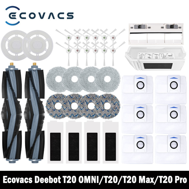 Ecovacs-Deebot T20 OMNI/T20/T20e/T20 Pro Acessórios, Escova Lateral Principal, Mop Pano, Filtro HEPA, Substituição do Saco de Pó, Peças De Reposição