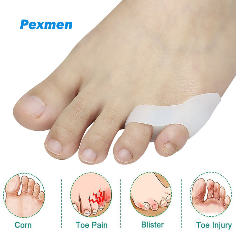 Pexmen-足の痛みの緩和のための小さなつま先の補正、ゲルピンキーつま先のセパレーターのスペーサー、カルラスコーンズとブリスターのプロテクター、2個、4個、10個