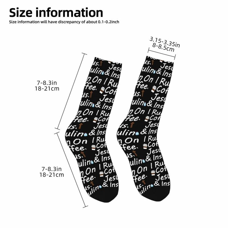 I Run On Coffee, Jesus, And Insulin Socks Harajuku Super Soft Stockings All Season Long Socks Accessories for Man Woman Gifts