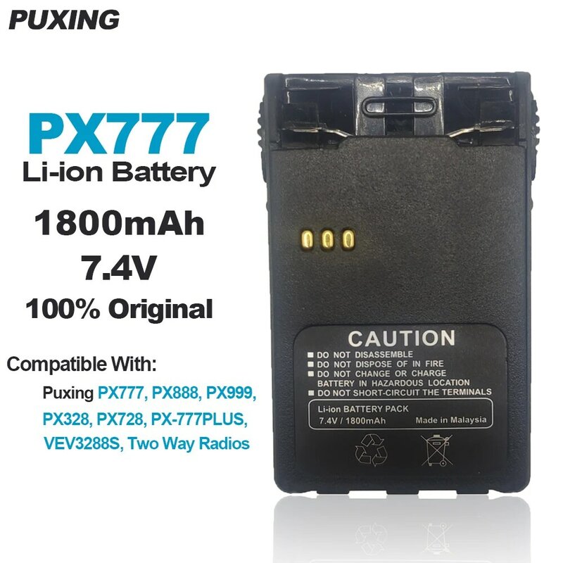 Bateria Li-ion para Walkie Talkie, Compatível com PX888, PX999, PX328, PX728, PX-777Plus, VEV3288S, Acessório de Rádio em Dois Sentidos, Original