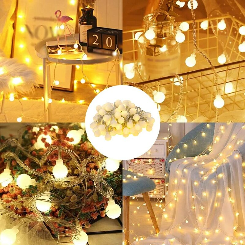 6M LED String Lights Outdoor Ball Chain Lights Garland Lights Bulb Home Room Christmas Holiday Wedding Party Lights Decor