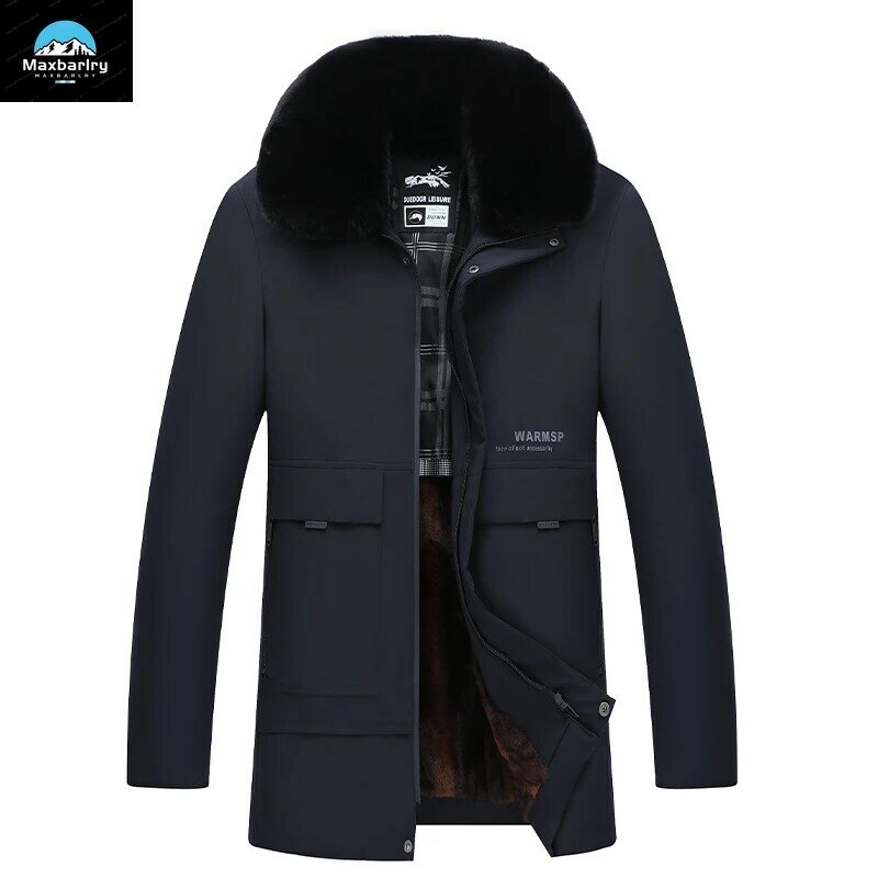 남성용 롱 패딩 코트, 탈착식 울 칼라, 따뜻한 파카, 비즈니스 캐주얼 기모 방풍 재킷, 2023 겨울 패션