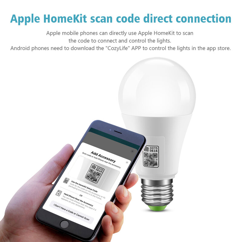 Lâmpada LED Smart WiFi com controle Siri, lâmpada multicolor, E27, regulável, Homekit, Alexa, Google Home