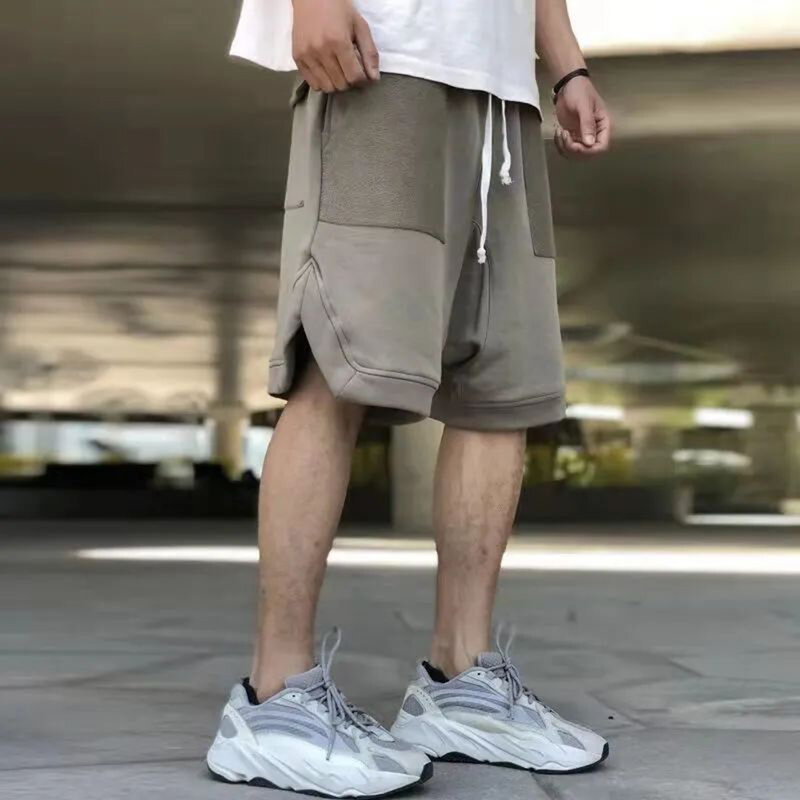Celana Pendek Longgar Hip-Hop Tren Jalan Amerika untuk Pria Celana Lima Titik High Street Musim Panas Celana Pendek Kasual Splicing Olahraga Basket