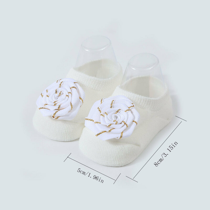 Meias de algodão antiderrapantes para bebê recém-nascido, meias curtas com design de flores, acessórios para meninas de 0 a 12 meses, 1 par