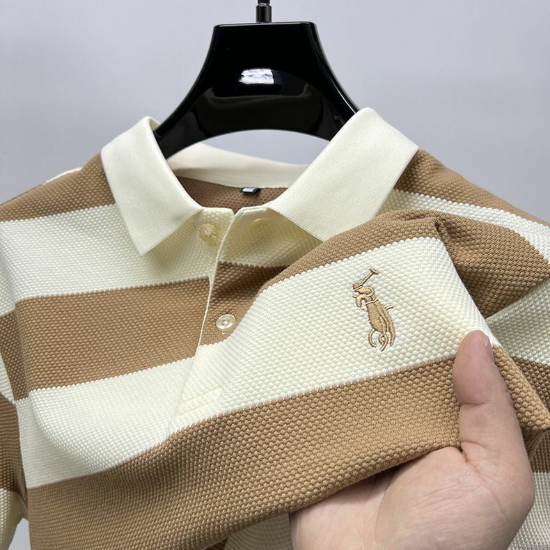 Summer Polo Shirt Half Sleeve Trend Stripes T-shirt Men's Short Sleeve Summer Men's Lapel T-shirt Embroidered Clothes