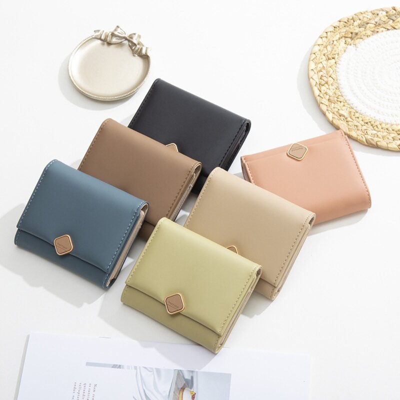 Comfort Surface Money Bag Multi-purpose Solid Color PU Leather Mini Wallet Three Fold Card Holder for Women Student