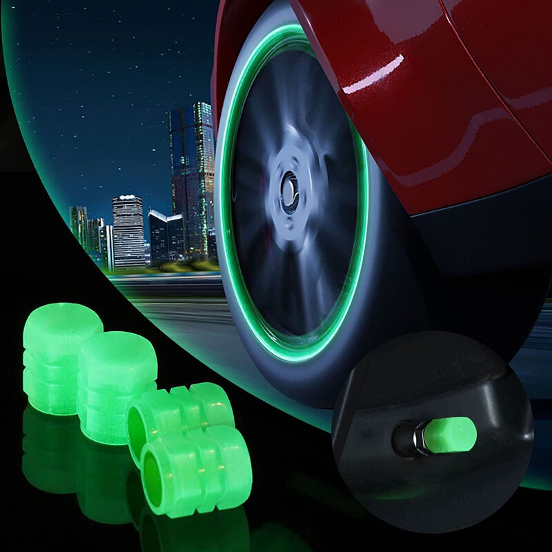 Tapas de válvula de neumático para coche, Accesorio luminoso fluorescente, brillante, para rueda de motocicleta, bicicleta, decoración de vástago, 2 piezas
