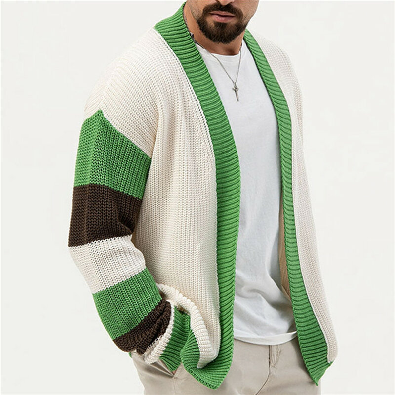 Cardigan lavorato a maglia Patchwork di lusso maglione da uomo manica lunga Casual Streetwear autunno cappotto allentato maglieria Vintage Oversize 3XL