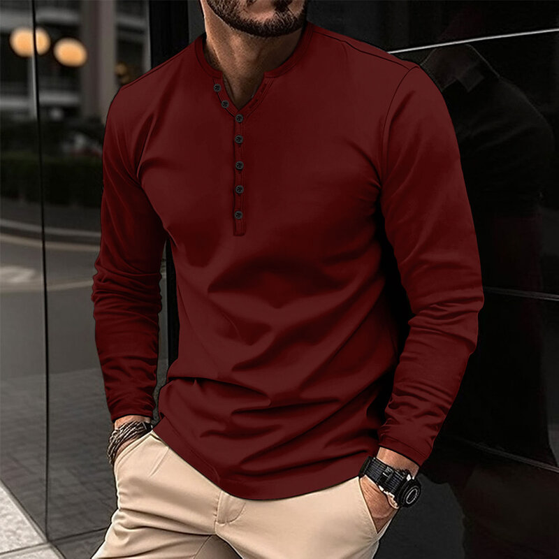 Spring, autumn, and winter slim fit men's long sleeved men's clothing with a base coat, men's Henry shirt
