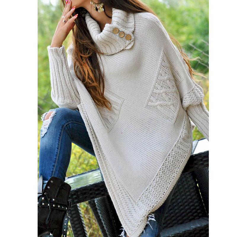 Женский свитер, новинка сезона осень-зима 2023, модная индивидуальная водолазка средней длины, вязаный свитер большого размера