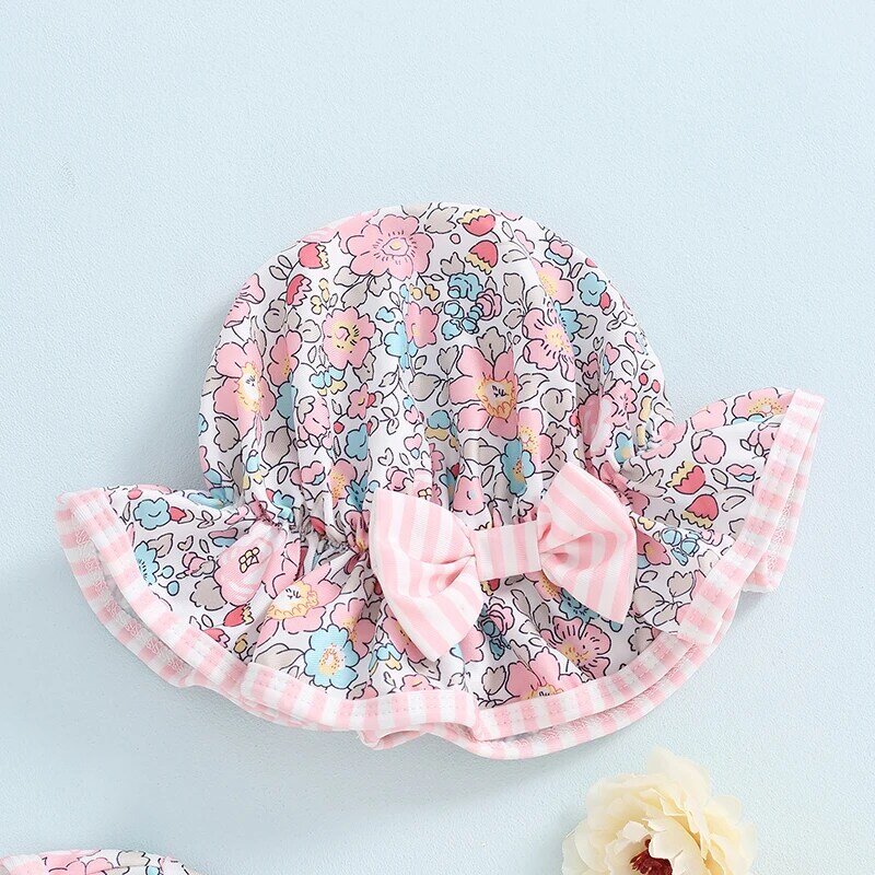 2024-03-11 Lioraitiin Baby Girl Rash Guard Swimsuit Long Sleeve Floral Print Bathing Suit Infant Swimwear with Bowknot Sun Hat