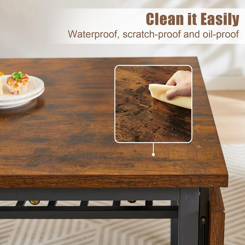 โต๊ะทานอาหารพับเก็บได้ลายใบไม้แบบไม้63นิ้วทันสมัยประหยัดพื้นที่โต๊ะในครัวขยายได้สีน้ำตาล