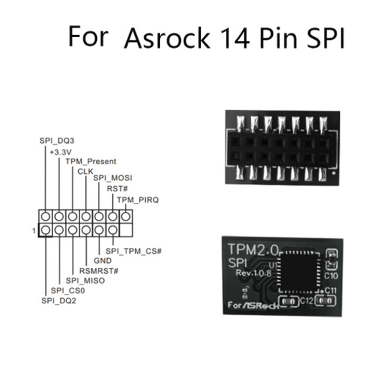 ASROCK 마더보드용 TPM 2.0 암호화 보안 모듈, 원격 카드, 14 핀 SPI TPM2.0 보안 모듈