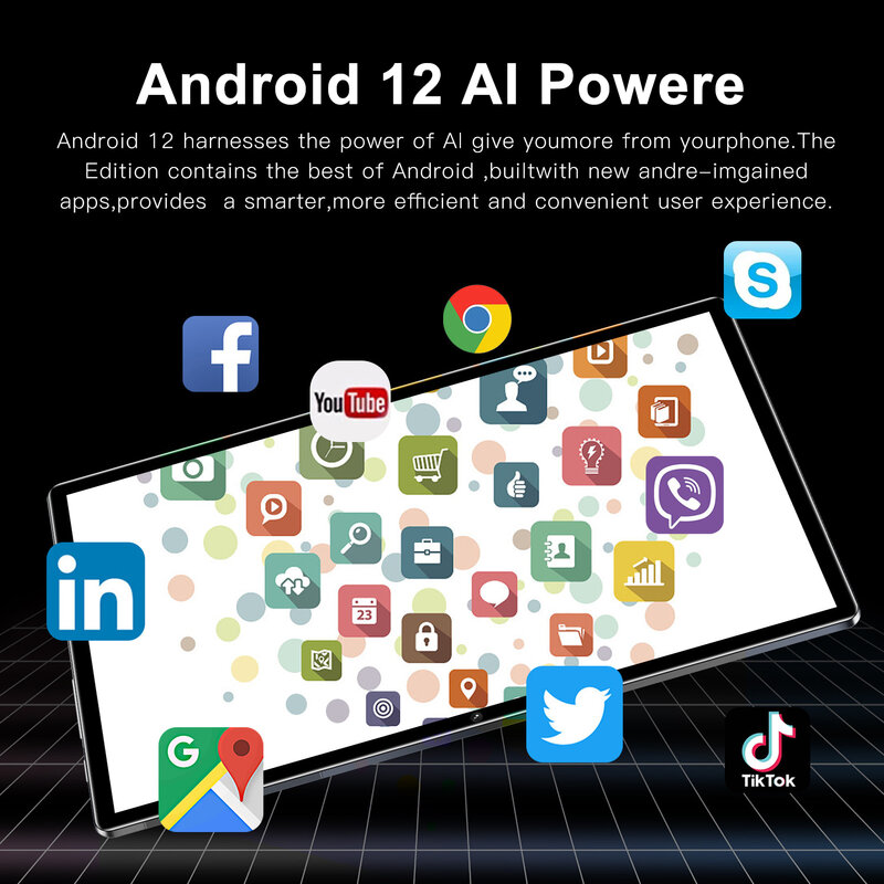 Super Grande Tela Android 12 Tablet, Chamada Telefônica, Mercado do Google, GPS, 5G, WiFi, FM, Bluetooth, 10000mAh, Tab 12GB + 256GB, 14.1 ", Novo