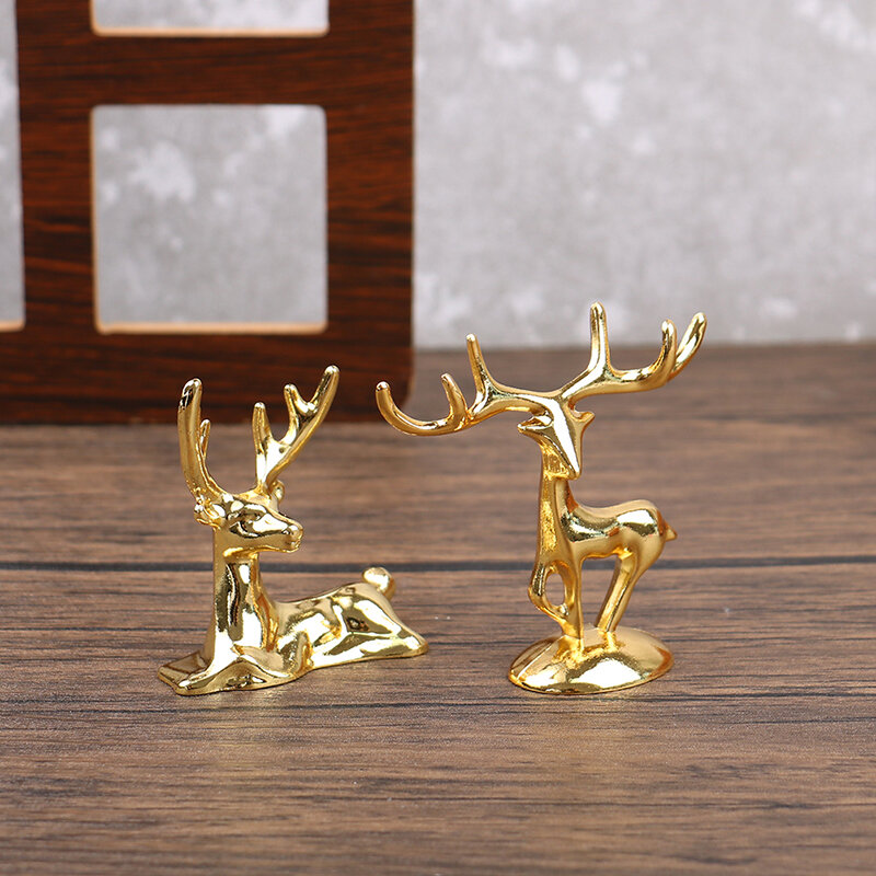 Statue de cerf de wapiti de Noël nordique, figurine d'art de renne, artisanat en fer doré vintage, ornement de maison, décoration de table, cadeau