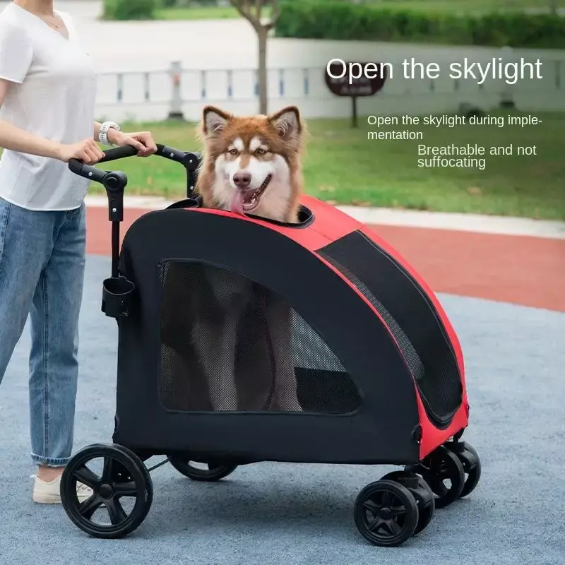Luxury Folding Large Pet Trolley Bearing Capacity 50kg Dog Carrier Detachable Travel Big Dog Stroller with 4 Wheels