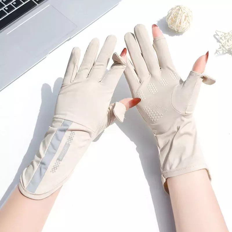 Guanti per la protezione solare estivi donna sottile seta di ghiaccio Anti-ultravioletto Dew Finger Touch Screen guida guanti traspiranti antiscivolo