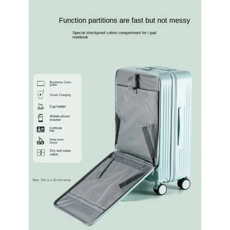 Bagasi Fashion 18 20 22 24 26 inci pria dan wanita, koper perjalanan dengan roda multifungsi dengan kunci sandi untuk membuka depan