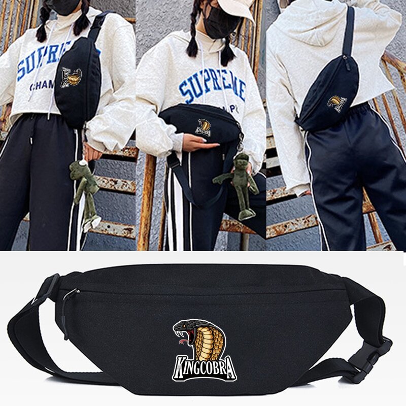 Bolsa de cintura estampada padrão Cobra para homens e mulheres, bolsas esportivas diárias, bolsas de ombro cruzadas casuais, bolsa de artigos diversos de rua