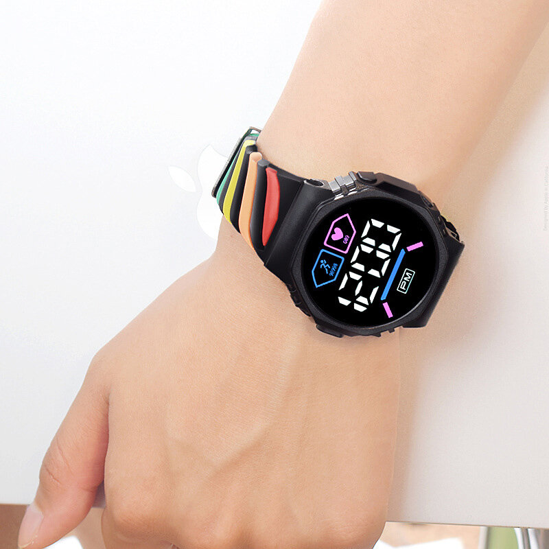 Светодиодные цифровые детские часы, наручные часы для мальчиков и девочек, водонепроницаемые силиконовые радужные детские спортивные электронные часы для студентов