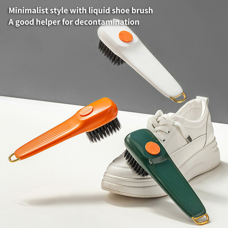 Cepillo de zapatos líquido multifuncional para el hogar, cepillo de lavado de zapatos esencial, tipo de prensa, relleno de líquido, 1 unidad
