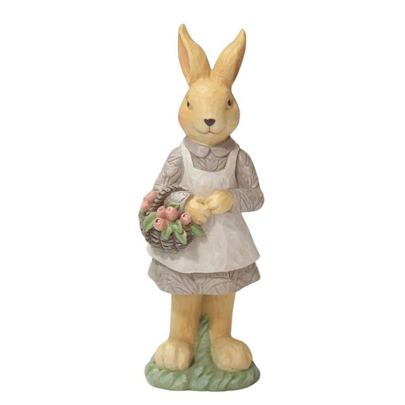 Estatuilla de conejito de pie de resina, decoración rústica de granja, decoración de conejo de Pascua de primavera