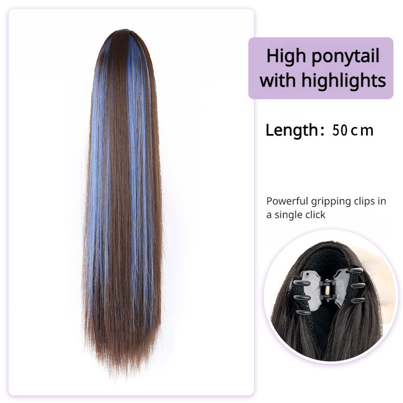 Longo encaracolado ponytail peruca para mulheres e meninas, uso diário, macio, extensões de cabelo reto, extensões de cabelo clip na moda, cor mista